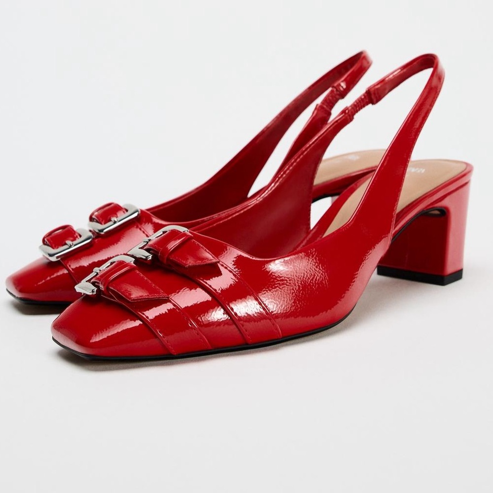 Zara slingback buckle shoes, red patent